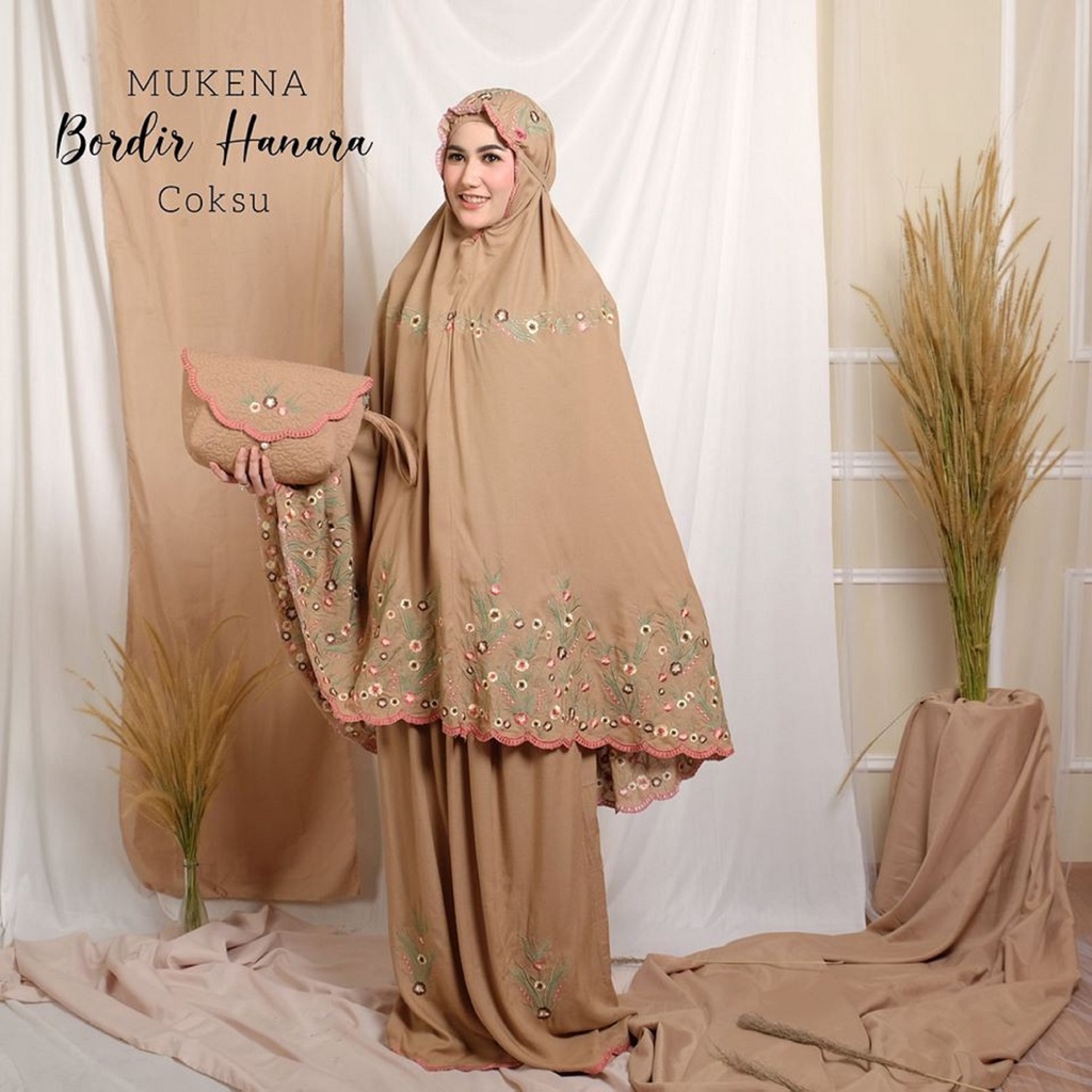 MUKENA DEWASA JUMBO KATUN RAYON BORDIR HANARA PREMIUM TRAVEL PROMO MURAH FREE TAS