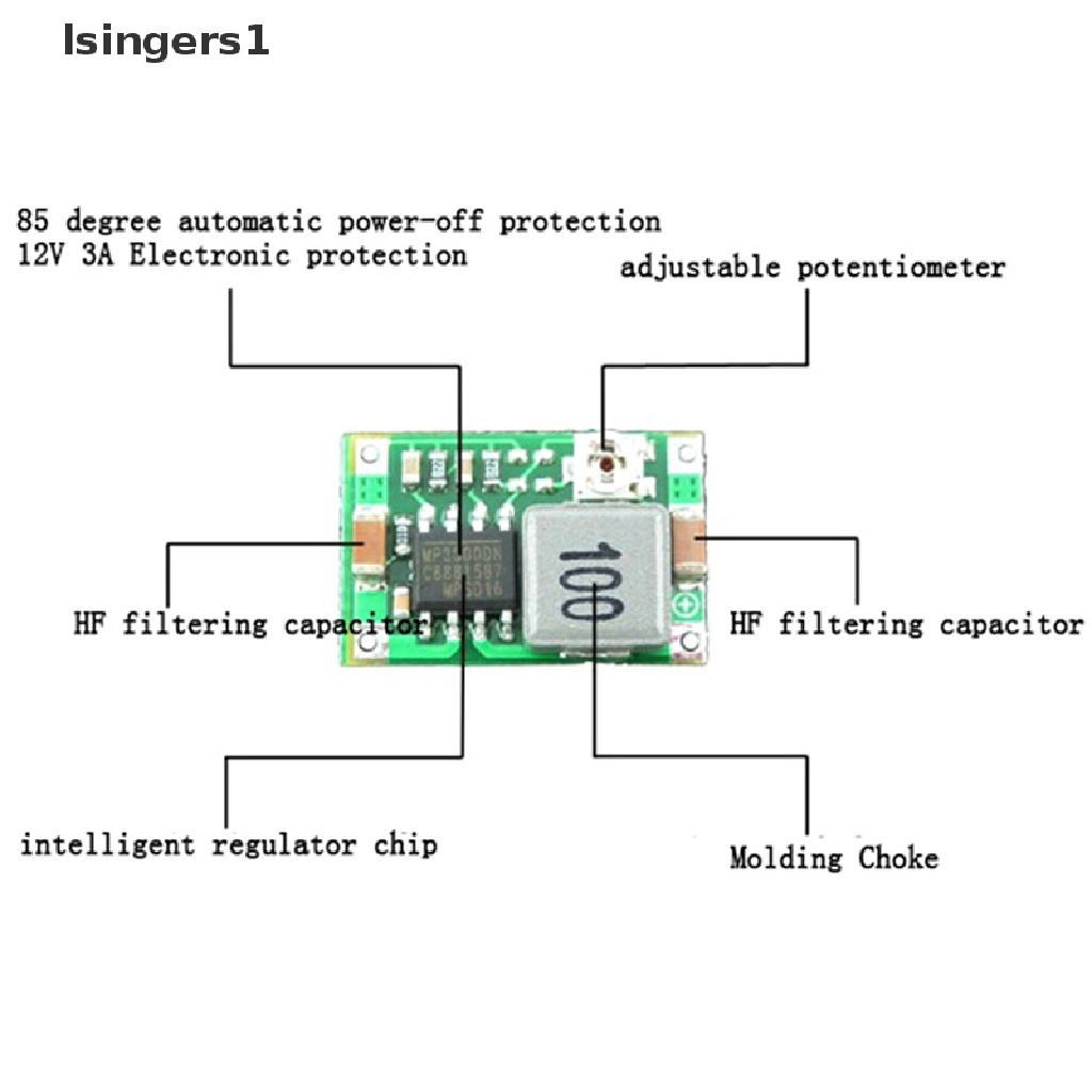 (lsingers1) Regulator Konverter step down Mini DC-DC 3A 5V-23V Ke 3.3V 6V 9V 12V