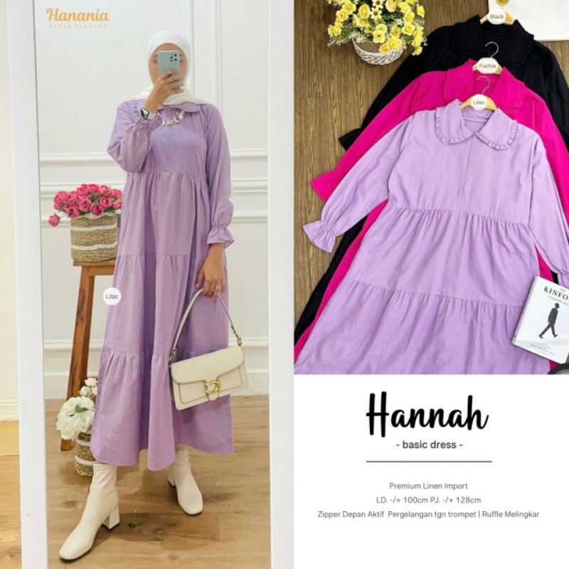 Hannah Basic Dress / Dior by Hanania Dress Polos Tumpuk Rempel Busui Wanita Muslim Busui