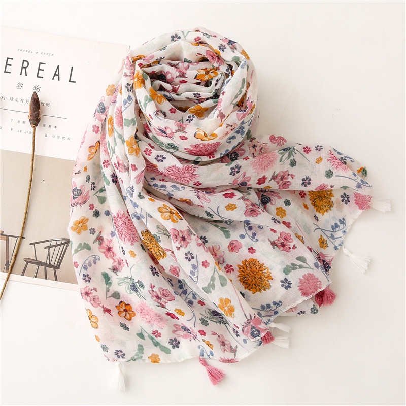 ITSFRIDAY JADE Scarf  - Premium Pashmina Shawl Selendang Syal Pasmina Hijab Import Motif Irish Flower Cantik Baby Pink Tassel