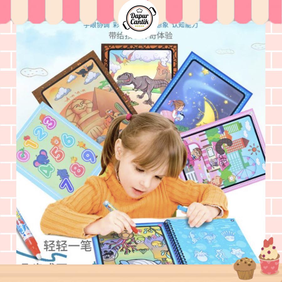 

DapurCantik Magic Water Book Buku Gambar Mewarnai Anak Dengan Pulpen Tinta Air Water Drawing - CIB