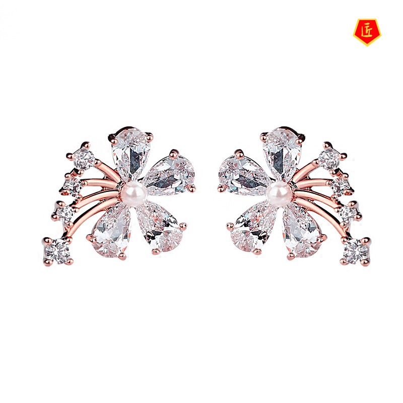 [Ready Stock]Simple Graceful Luxury Flower Ear Studs 925 Silver