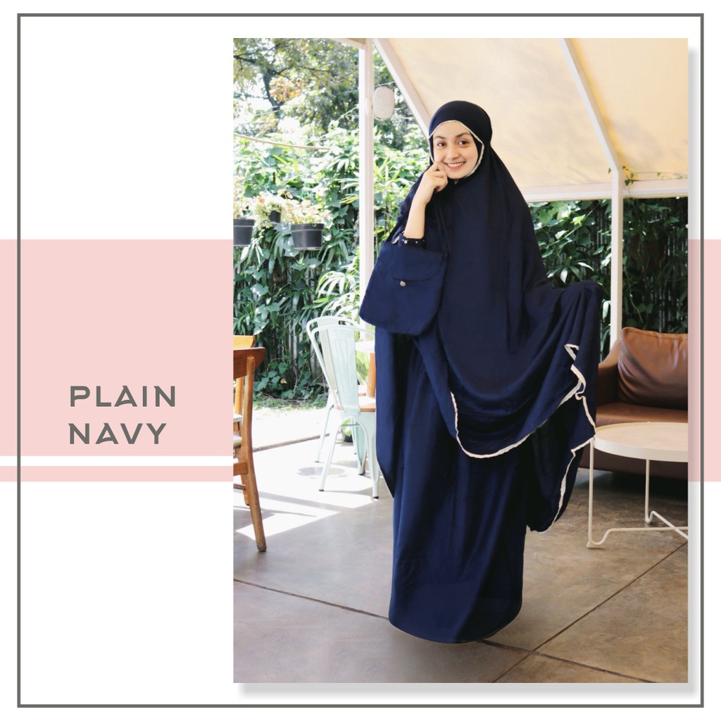 READY STOCK Mukena Tazbiya Plain NAVY / Mukena Polos Navy / Mukena Polos Jumbo