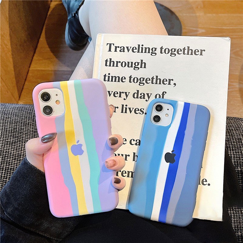 Case Pelindung Bahan Silikon Warna Pelangi Untuk Iphone 11 / XR / 7plus / 8plus