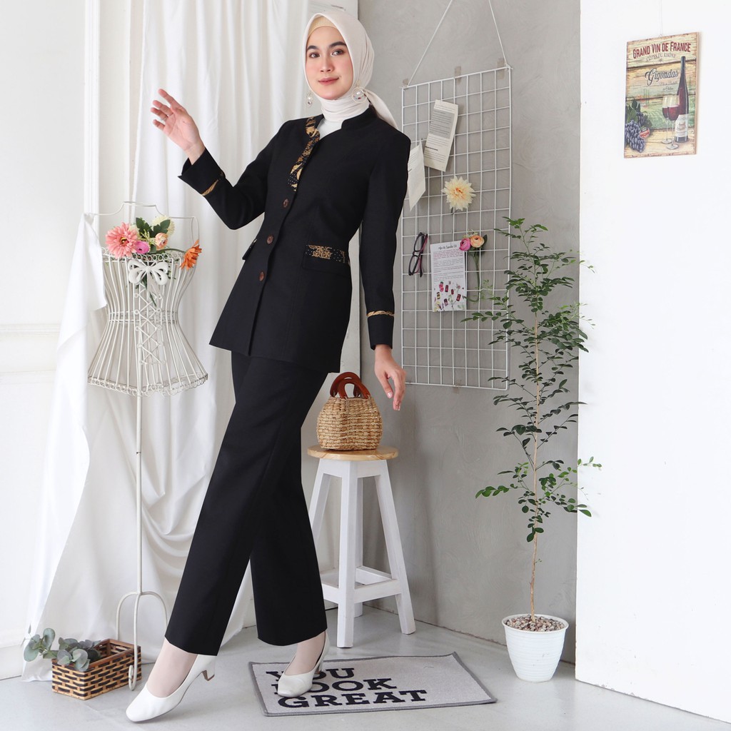 BLAZER WANITA B&amp;V LYNELLE / Seragam PNS / Baju PDH PNS Wanita / Baju Dinas Pemda Wanita / Baju Khaki PNS Wanita / Seragam ASN Wanita / Baju Guru Wanita - 7011 HITAM