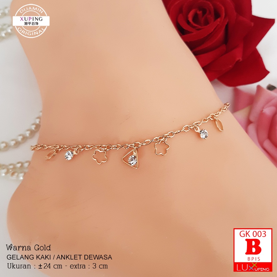 GK 003 Gelang Kaki Xuping Asli Bunga Perhiasan Imitasi Lapis Emas 18K Anklet Xuping Gelang Kaki Fashion Emas Imitasi Anklet Bunga Luxx Xuping