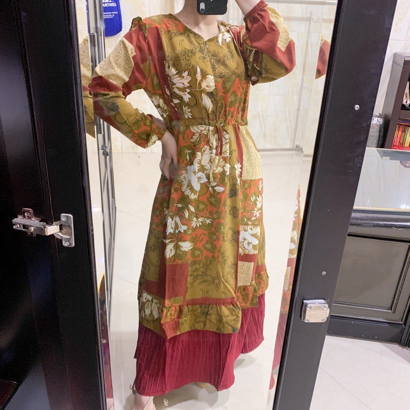 DRESS MOTIF FLOWER ZARA | DRESS PLISKET IMPORT MOTIF  | DRESS MUSLIM | MAXI PLISKET