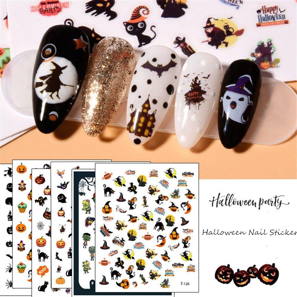 Image of Softness Stiker Kuku Motif Labu Halloween / Tengkorak / Laba-Laba Untuk Nail Art DIY #6