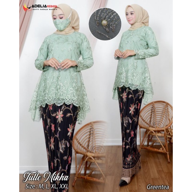 ADE> SET KEBAYA MIKHA - BAJU KEBAYA MODERN - KEBAYA AKAD CANTIK - OUTFIT BAJU PESTA -KEBAYA WISUDA-Hijau sage