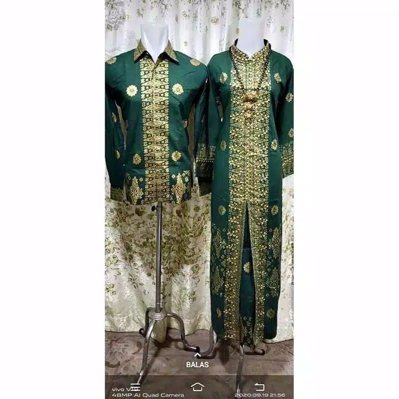 couple batik songket Palembang gamis hijau