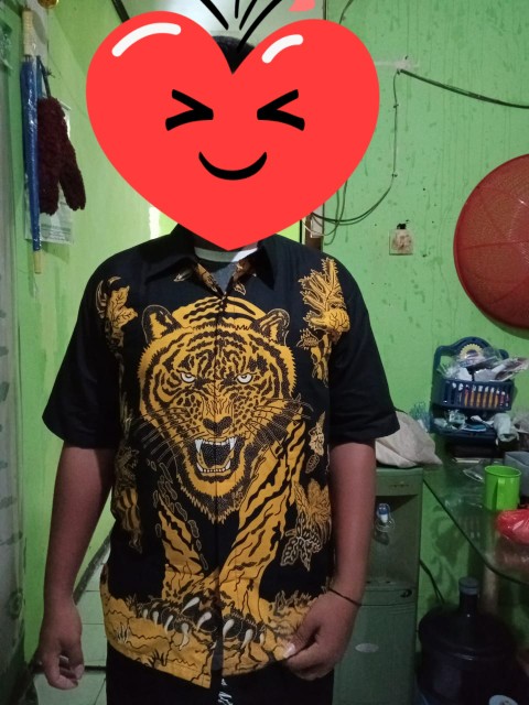 Harimau Sumatra# Kemeja Batik Pria Eksklusif Hitam Motif Macan Full Furing Ori Batik Solo Size Xxxl
