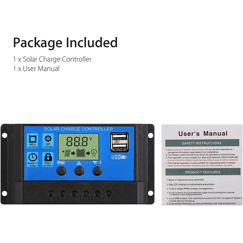 SCC Solar Charge Controller PWM Solar Panel 10A 20A 30A 40A 50A 60A 12V 24V