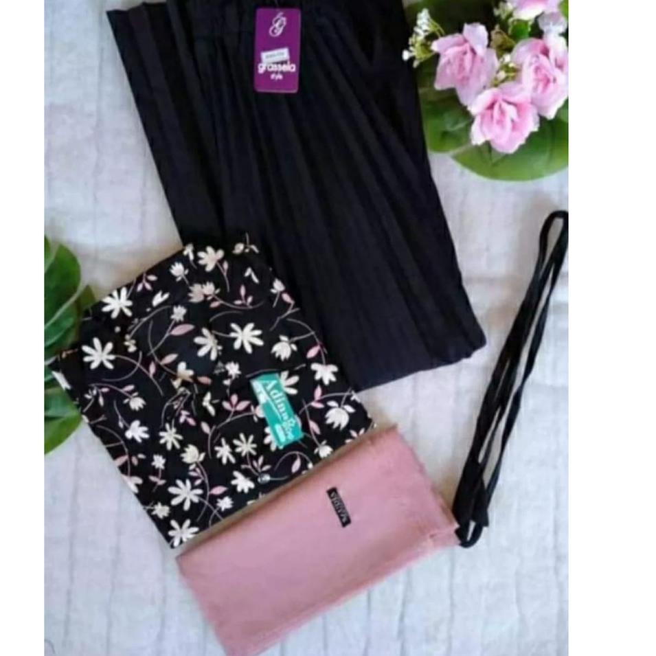 Hot Sell.. 3 in 1 Set kemeja monalisa sunrise dengan rok plisket dan hijab segi empat setelan kemeja