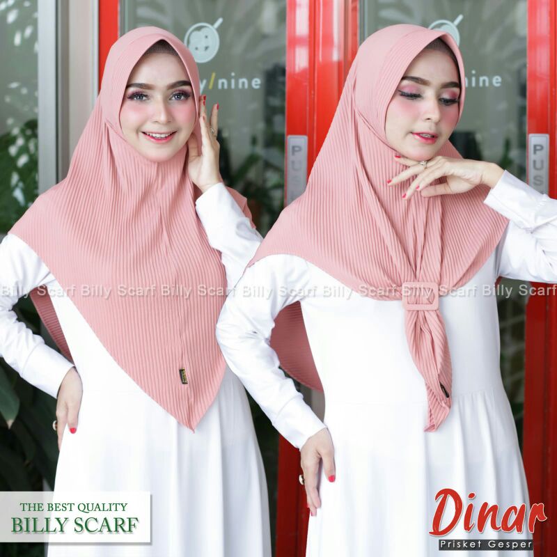 Jilbab Bergo Pad Simpel Plisket Gesper Dinar Ori Billy Scraf-Dusty