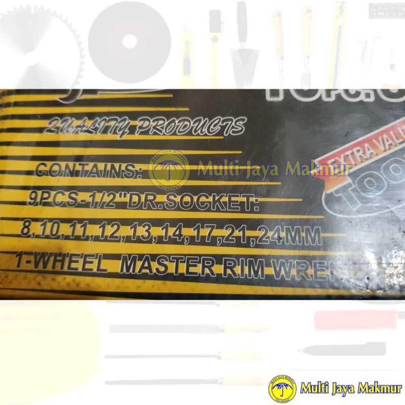 Kunci Sock Set 10 pcs 8-24 mm Set Stang Gagang