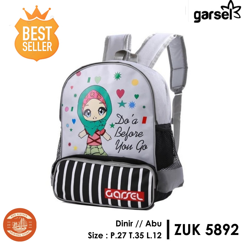 Tas Backpack Punggung Sekolah Anak SD Perempuan Muslim Girl Abu ZUK 5892 Garsel Fashion Original Cib
