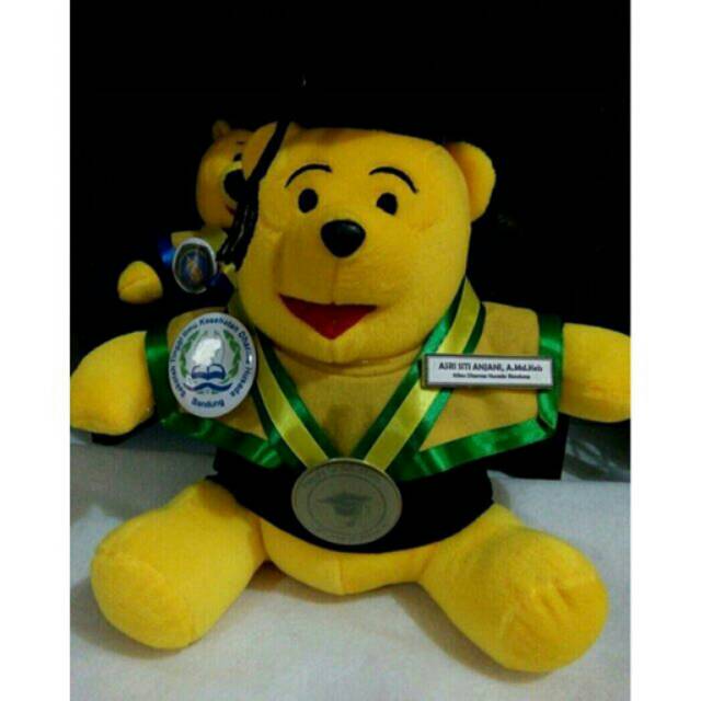 Boneka Wisuda Winnie The Pooh murah Kado Winie poh Hadiah Graduation Cantik Medium Custom Nama Lucu