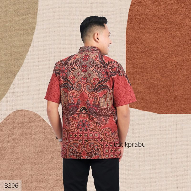 Batik kemeja pria lapis furing batik bahan katun halus baturaden size reguler merah dara