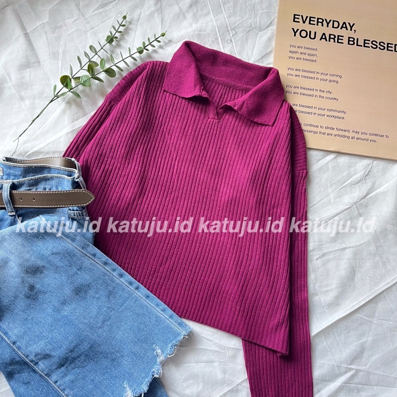 BLOUSE RAJUT KERAH POLO BAHAN LEMBUT