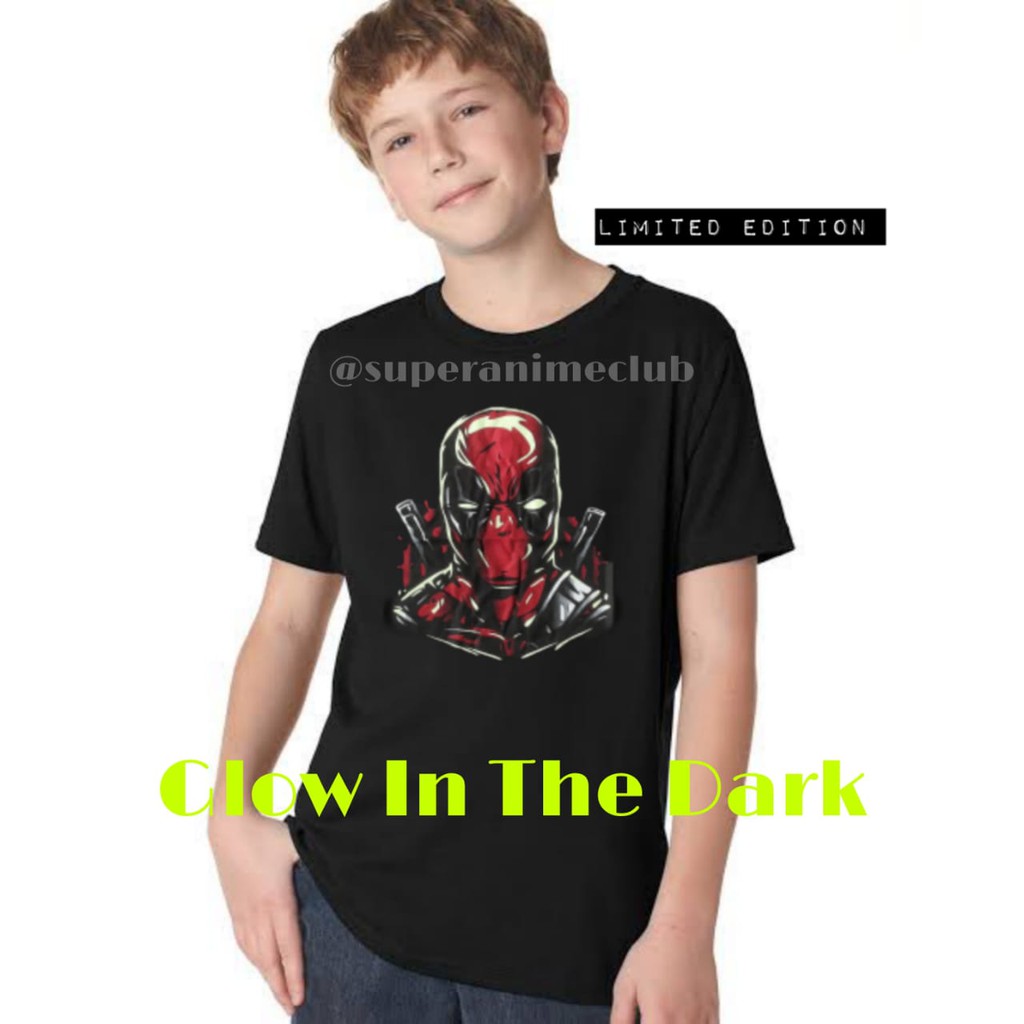 Kaos Anak Laki-Laki Deadpool Glow in the dark Baju Atasan Rhymes