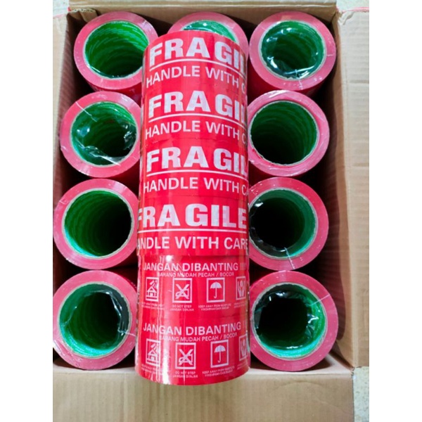 Lakban Fragile merah 100yard HANDERU