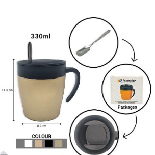 H6066 Mug Ingenuity + Sendok Stainless - Cangkir Kopi 330ml