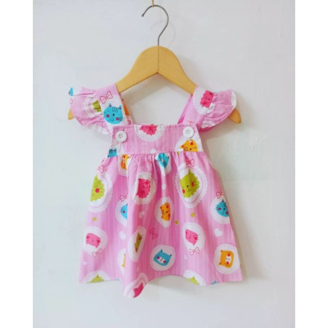 Dress Bayi Perempuan 0 6 12 18 Bulan Dress Overall Anak Bayi Murah-Pink