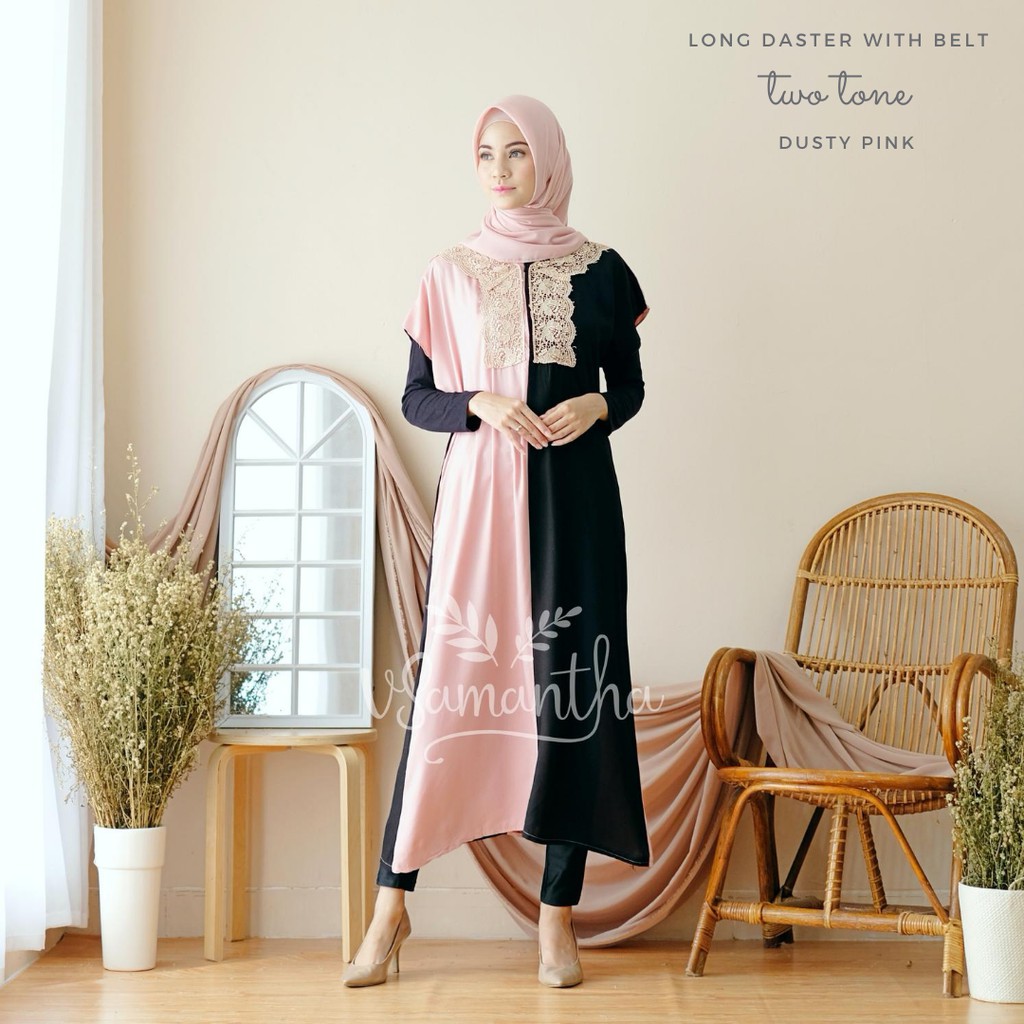 

vSamantha - Long Daster With Belt Twotone Rayon