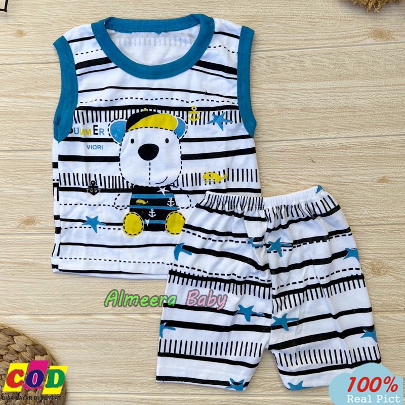 Setelan Baju Bayi Setelan Singlet Bayi Motif Beruang Usia 3-12 Bulan Almeera Baby and Kids