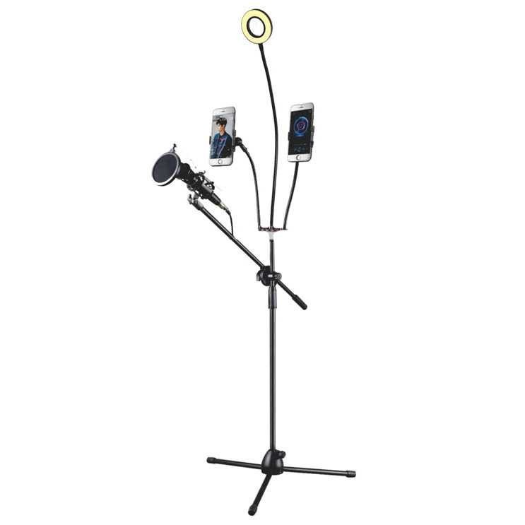 sell Microphone Stand Tripod with 2 x Smartphone Holder &amp; Ring Light NB03B - Hitam