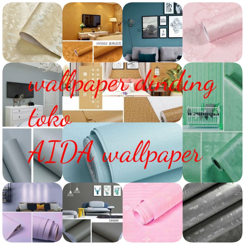 Wallpaper Polos Sticker Dinding Hijau Polos Bertekstur Bunga
