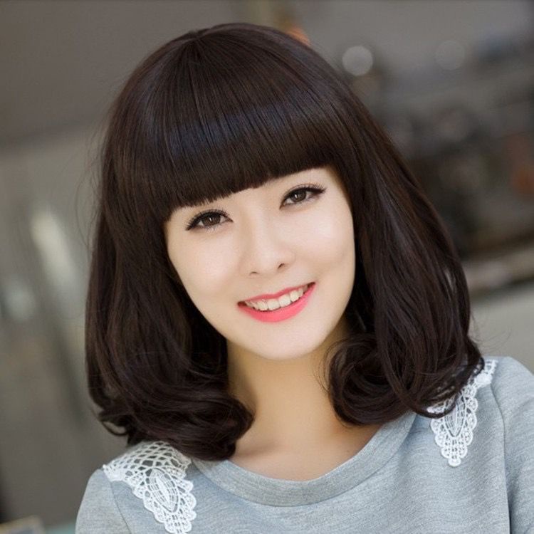 Wig Rambut Dewasa Full Lace Pendek Bergelombang / Short Hair Extension Curly Poni Depan Rambut Palsu Natural C4 F697