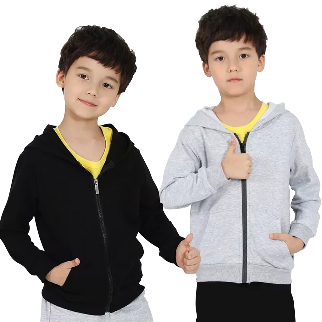 Jaket Hoodie Polos Anak Unisex Bahan Babyterry Usia 1 Tahun Sampai 12 Tahun