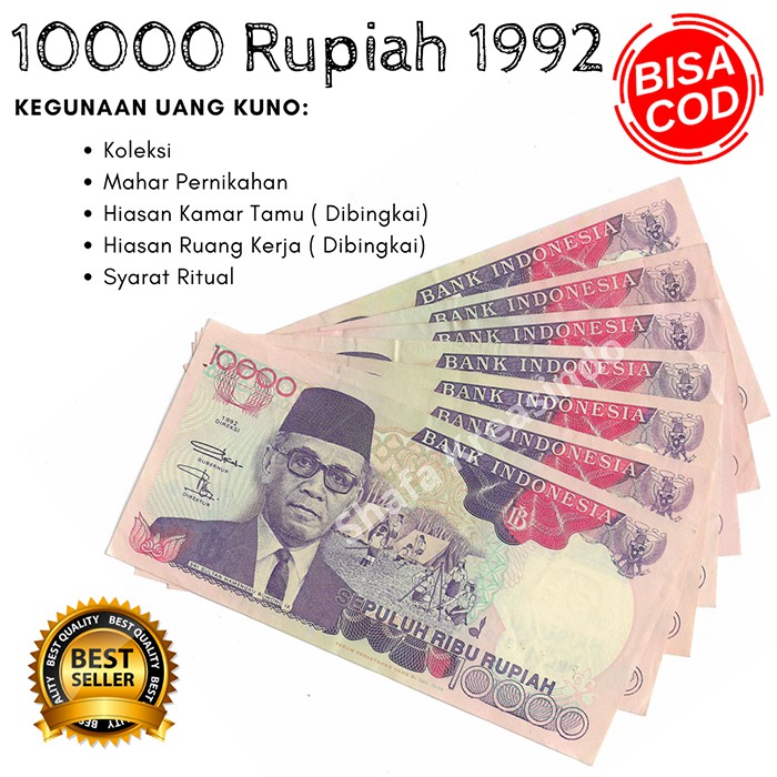 Uang asli Uang Kuno Uang mahar Uang kertas uang langka Uang kuno rupiah 10.000 Rupiah 1992