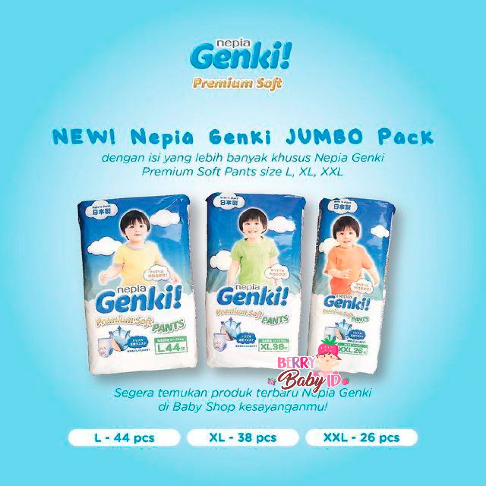 Nepia Genki Premium Diaper Pants Jumbo Popok Celana Bayi Diaper XL38 Berry Mart