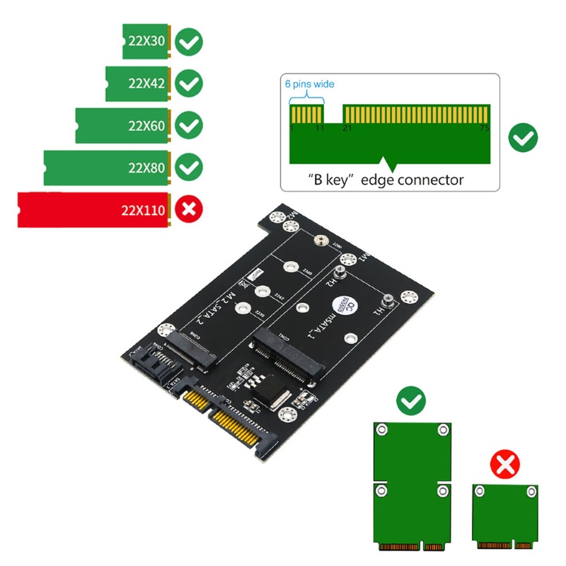 Btsg mSATA Atau Untuk M.2 Ke Dual 3.0in Adapter Board 2-in-1 NGFF Atau mSATA Converter Reader Card Mendukung NGFF B Untuk Ke