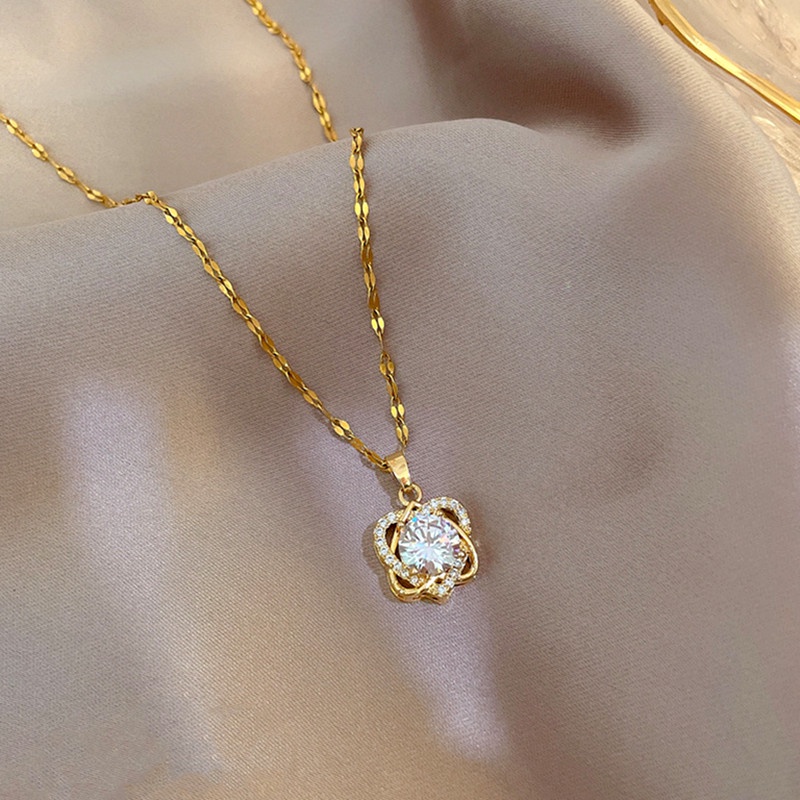 kalung titanium anti karat Ganda Hati Liontin Wanita necklace Berlian Perhiasan Korea