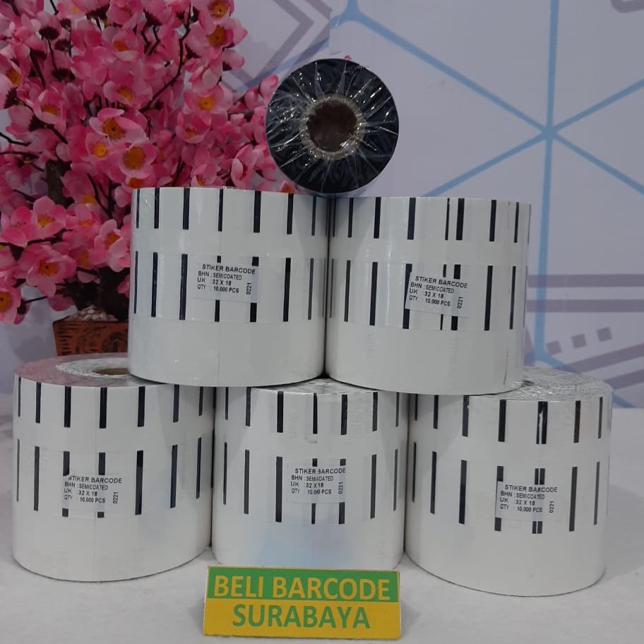 PAKETAN LABEL SEMICOATED + RIBBON WAX CETAK BARCODE BARANG