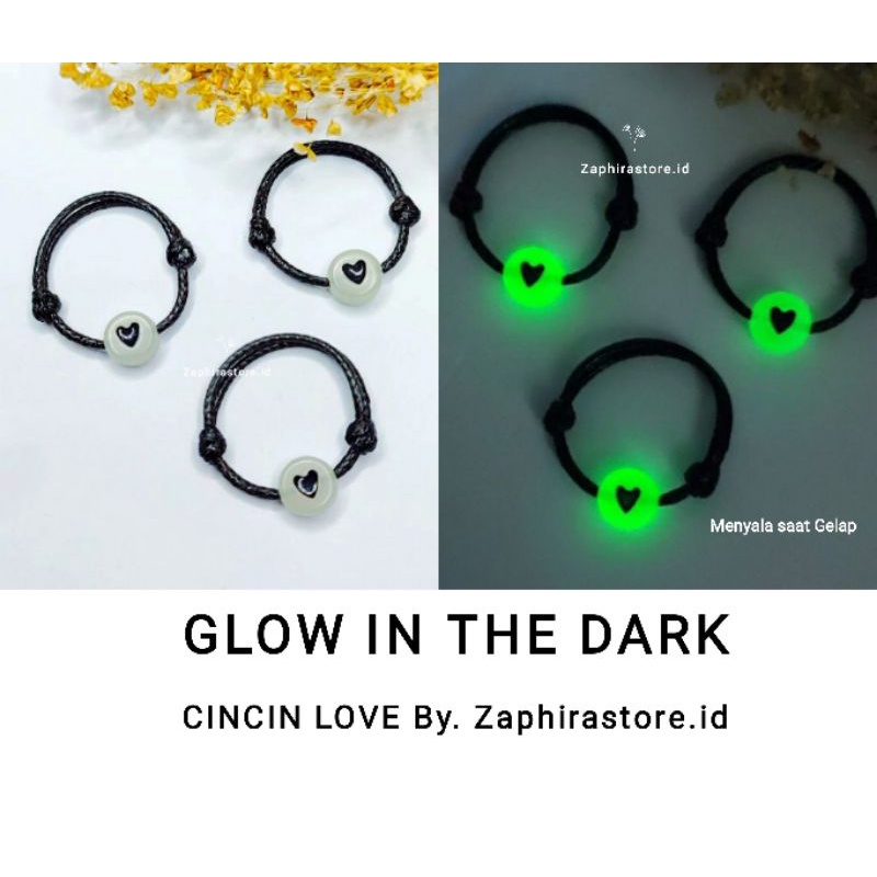 Zaphirastore | CINCIN &amp; GELANG BENTUK LOVE GLOW IN THE DARK