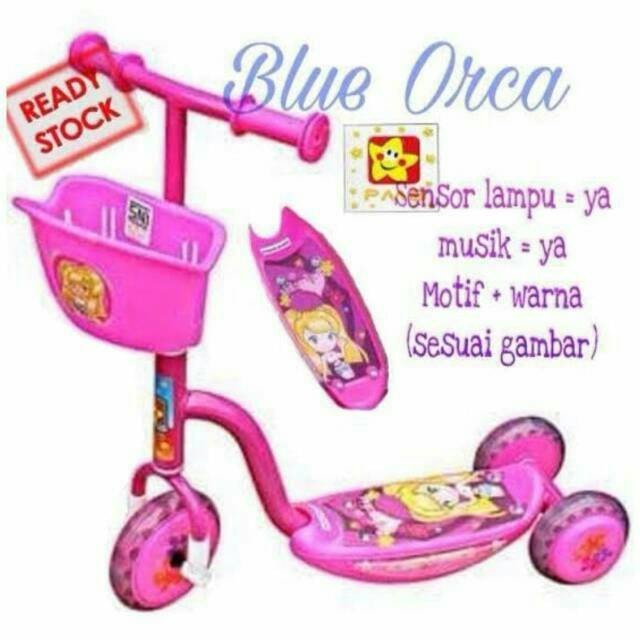 Promo skuter anak roda 3 ada musik dan lampu sekuter otoped anak perempuan Otoped Sekuter 3 Roda