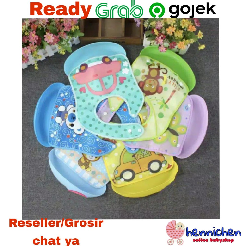 Slabber Celemek Makan dengan Bahan Silikon Tahan Air dan Gambar Kartun untuk Anak-Anak HIGH QUALITY