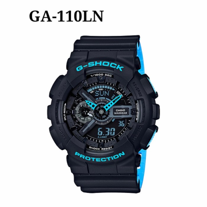 Original Jam Casio G Shock GA-110LN-1A Black Blue Gshock GA-110 GA110 Ori BM Premium Kekinian