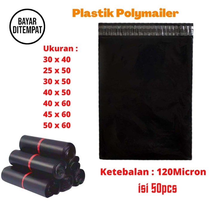 BWDO  Kantong Plastik Packing HDPE Polymailer 120 Micron isi 100/50PCS HITAM