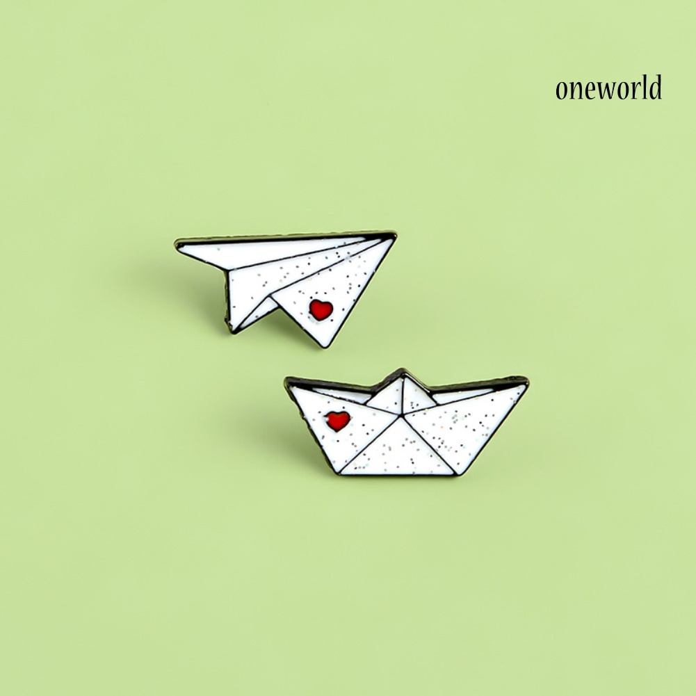 OW@ Unisex Origami Airplane Boat Enamel Brooch Pin Jacket Bag Badge Friend Gift