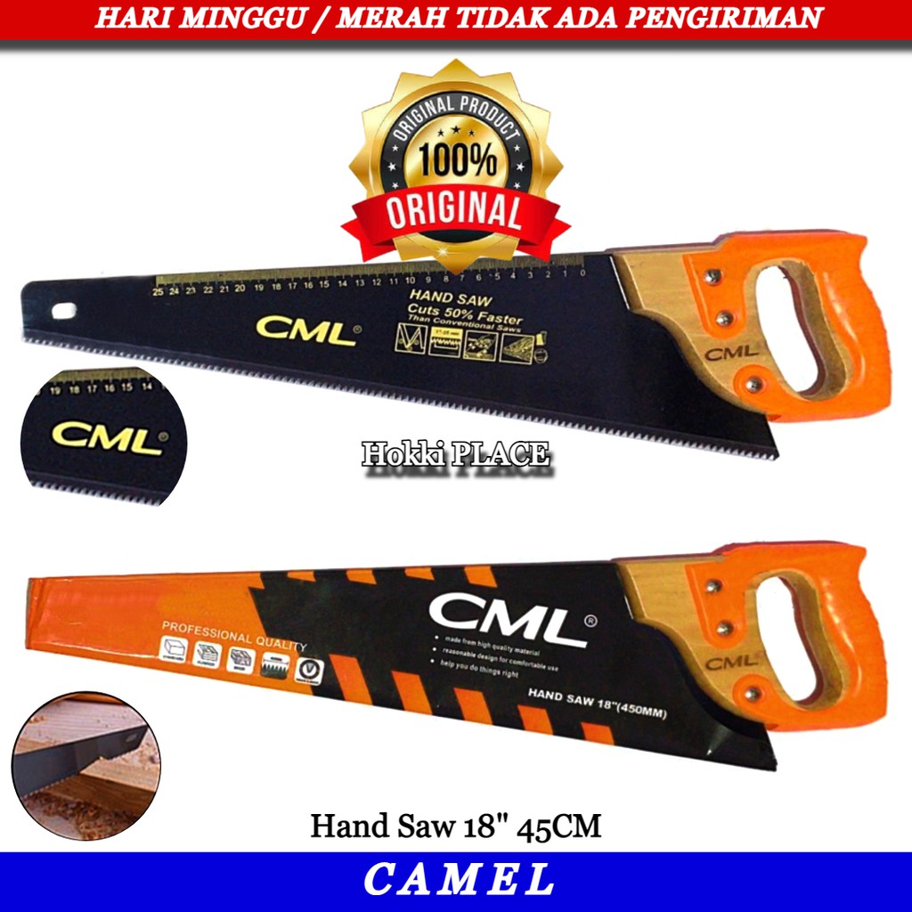 GERGAJI KAYU 18" CAMEL GERGAJI TANGAN GAGANG KAYU LAPIS KARET HANDSAW GERGAJI GOROK GERGAJI TANGAN