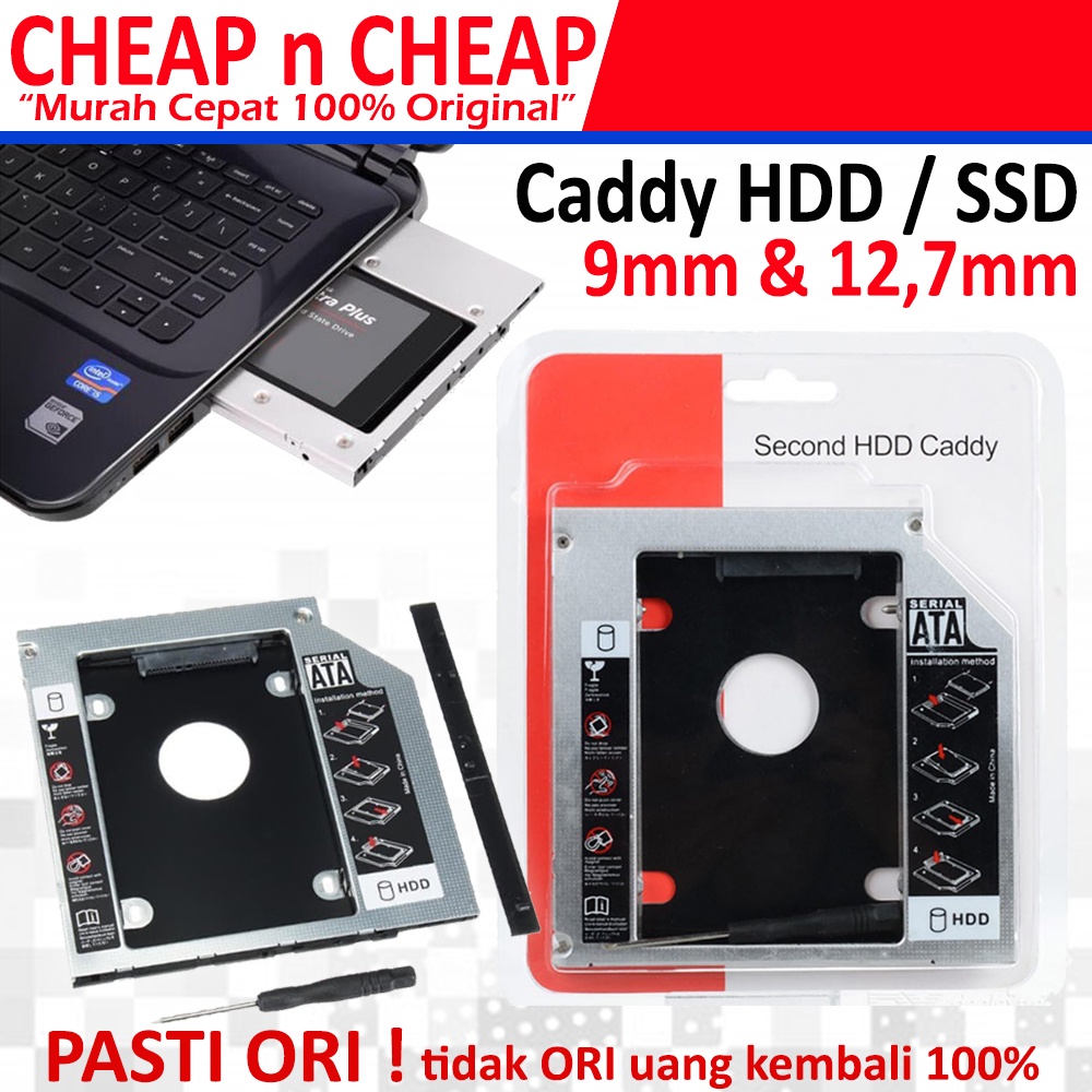 Caddy SSD HDD 2,5 Inch 9.5 mm slim 12.7 mm tebal / SATA DVD Slot Hardisk Candy 9,5 12,7
