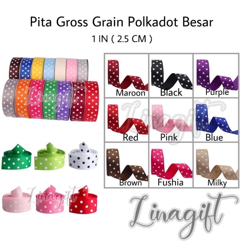 ( Meter ) GROS GRAIN POLKADOT RIBBON - PITA GROS GRAIN ONDE 1 INCH / 2.5 CM / 1 IN / GROS GRAIN / KAIN / HIASAN KADO / PARCEL HAMPERS PARSEL SNACK BINGKISAN DEKOR DEKORASI KADO