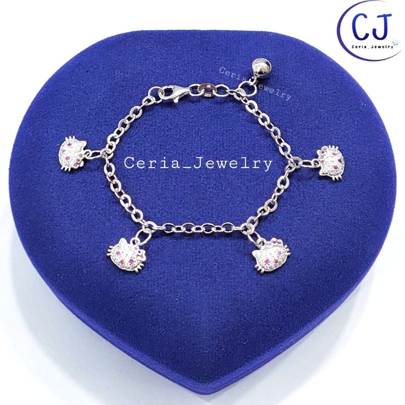Gelang Anak Perak Asli Silver 925 Lapis Emas Model Rantai Hellokitty _ Perhiasan Perak Anak