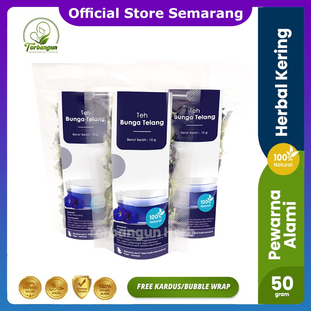 Bunga Telang TUMPUK PREMIUM 50 gram  Bunga Telang Tumpuk Pewarna Alami Herbal Organik dan Sehat