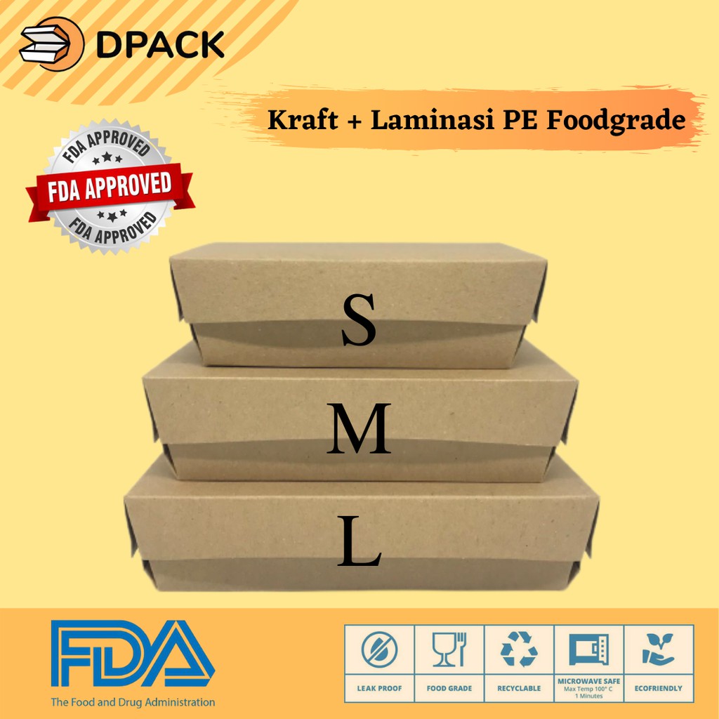 PAPER LUNCH BOX BAHAN KRAFT / KRAFT FULL LAMINASI SIZE S, M &amp; L